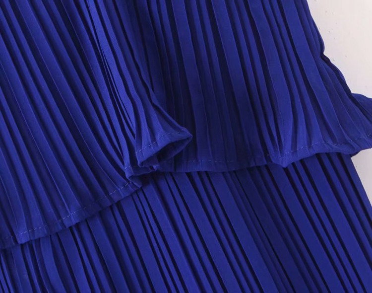 Salopetă de damă plisată cu bretele subțiri în albastru