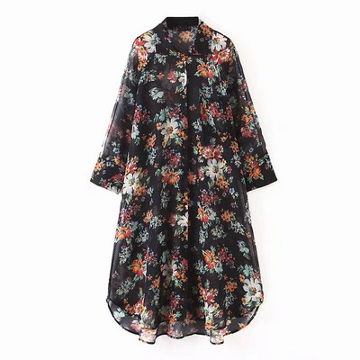 Cămașă lungă de damă din tul cu imprimeu floral