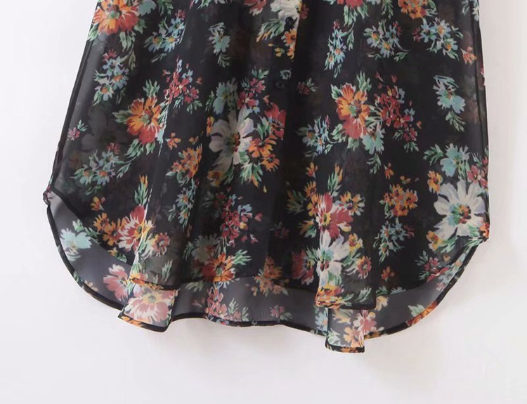 Cămașă lungă de damă din tul cu imprimeu floral