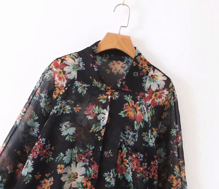 Cămașă lungă de damă din tul cu imprimeu floral