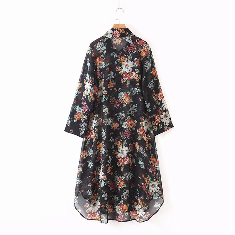 Cămașă lungă de damă din tul cu imprimeu floral