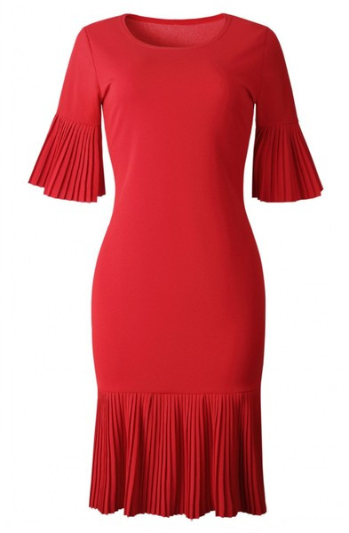 Стилна дамска рокля с О-образно деколте и 3/4 ръкав в няколко цвята