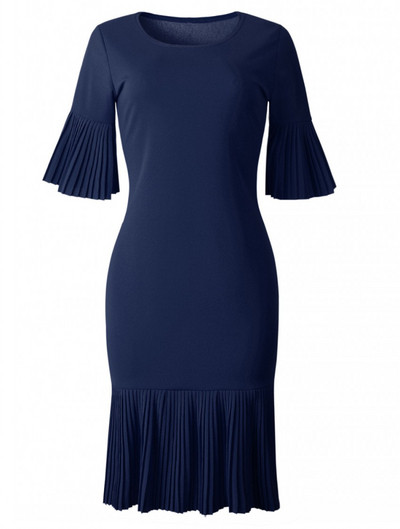 Стилна дамска рокля с О-образно деколте и 3/4 ръкав в няколко цвята