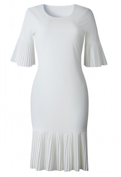 Стилна дамска рокля с О-образно деколте и 3/4 ръкав в няколко цвята