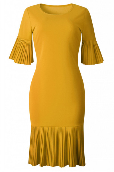 Стилна дамска рокля с О-образно деколте и 3/4 ръкав в няколко цвята