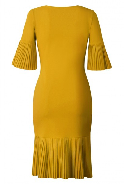 Стилна дамска рокля с О-образно деколте и 3/4 ръкав в няколко цвята