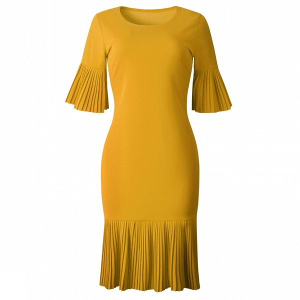 Стилна дамска рокля с О-образно деколте и 3/4 ръкав в няколко цвята