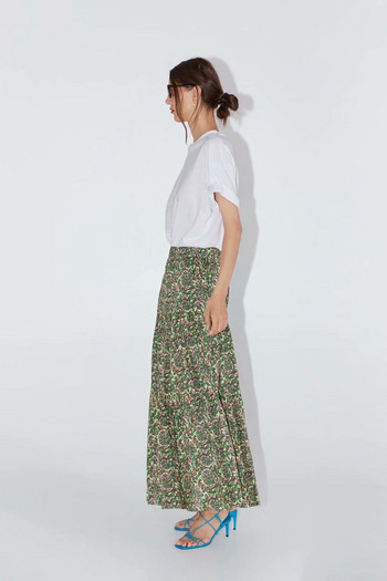 Fusta lunga lata cu talie elastica cu imprimeu floral