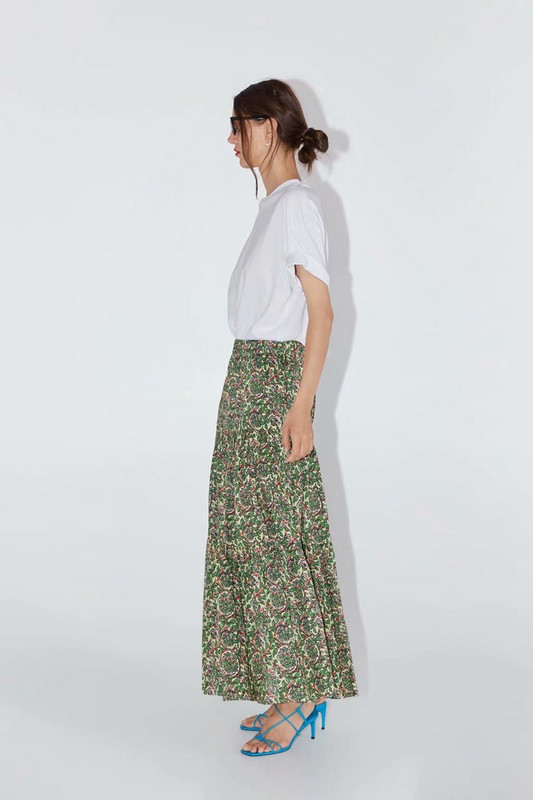 Fusta lunga lata cu talie elastica cu imprimeu floral