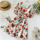 Модерна дамска рокля с флорален десен в два цвята