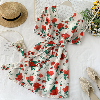 Модерна дамска рокля с флорален десен в два цвята