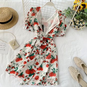 Модерна дамска рокля с флорален десен в два цвята