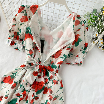 Модерна дамска рокля с флорален десен в два цвята