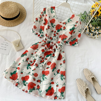 Модерна дамска рокля с флорален десен в два цвята