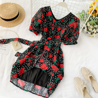 Модерна дамска рокля с флорален десен в два цвята