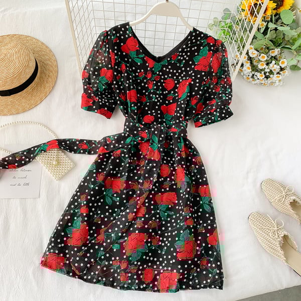 Модерна дамска рокля с флорален десен в два цвята