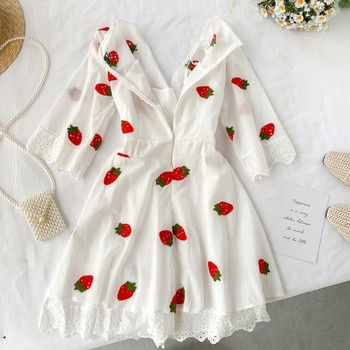 Rochie de dama cu dantela in alb si broderie