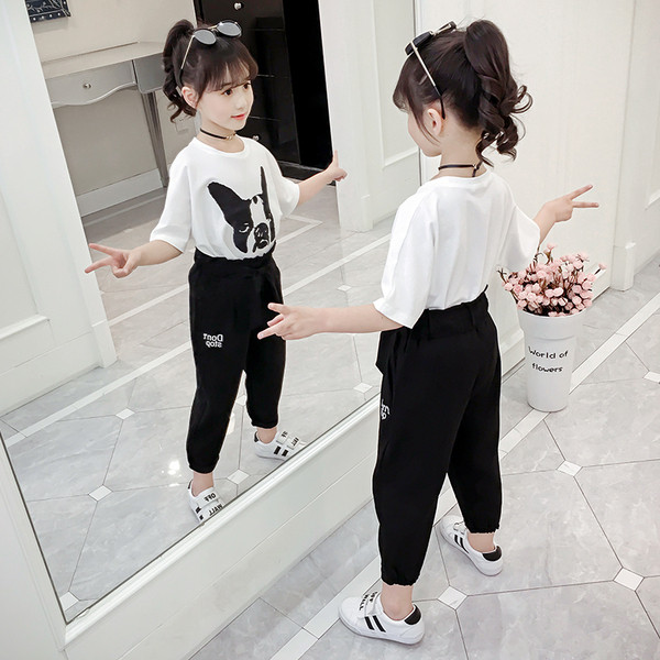 Bluza casual pentru copii cu maneca scurta cu aplicatie caine