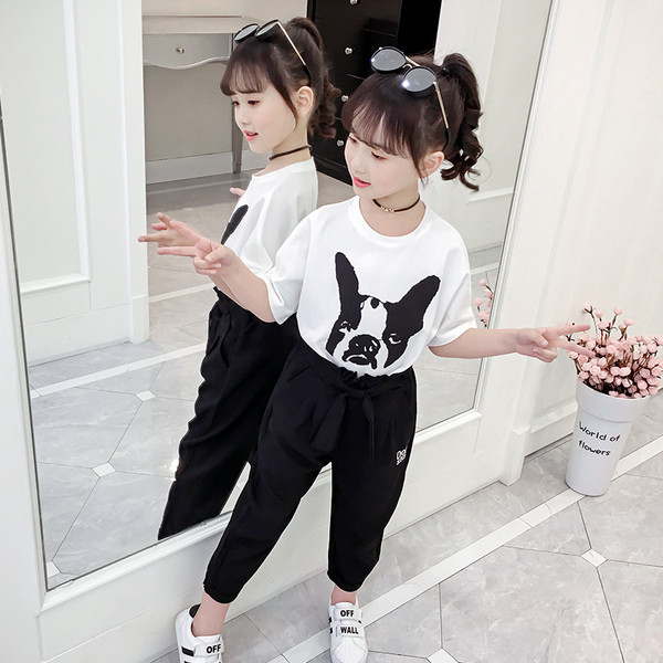 Bluza casual pentru copii cu maneca scurta cu aplicatie caine