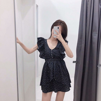 Női lezser rövid ruha széles ujjú fekete színben és mintával