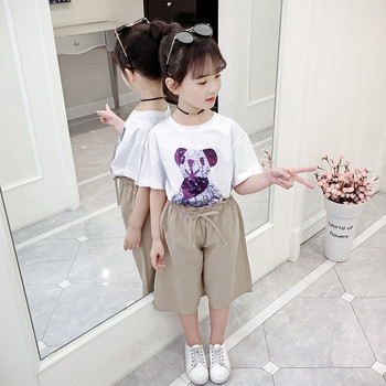 Детска ежедневна тениска с апликация и къс ръкав в бял и зелен цвят