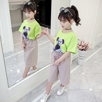 Детска ежедневна тениска с апликация и къс ръкав в бял и зелен цвят