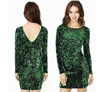 Rochie moderna de dama cu maneci lungi de culoare verde
