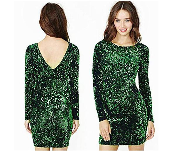 Rochie moderna de dama cu maneci lungi de culoare verde