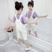 Salopeta casual pentru copii cu nasturi alb pentru fete