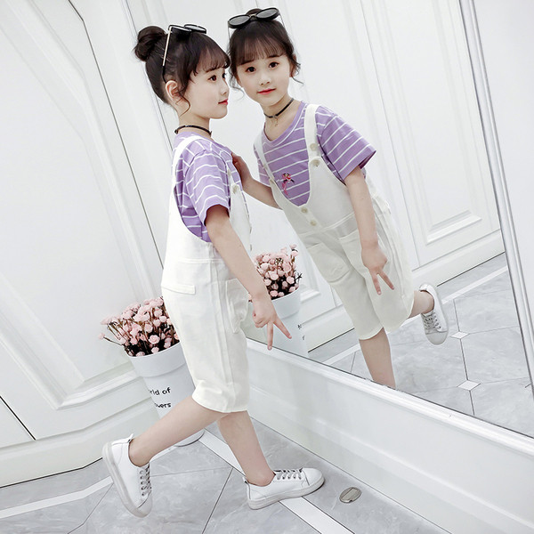 Salopeta casual pentru copii cu nasturi alb pentru fete