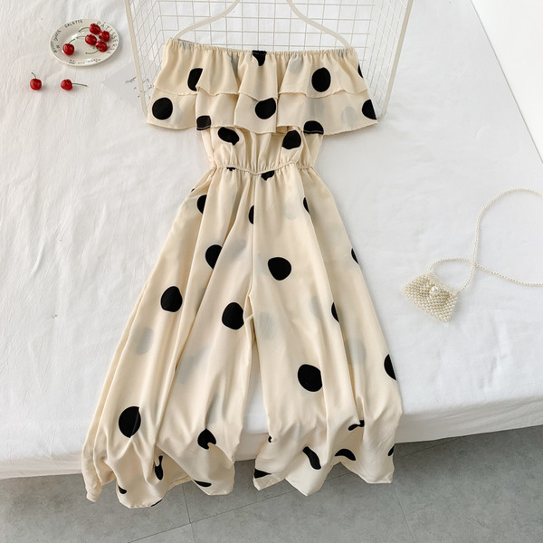 Salopetă lungă modernă cu puncte în trei culori