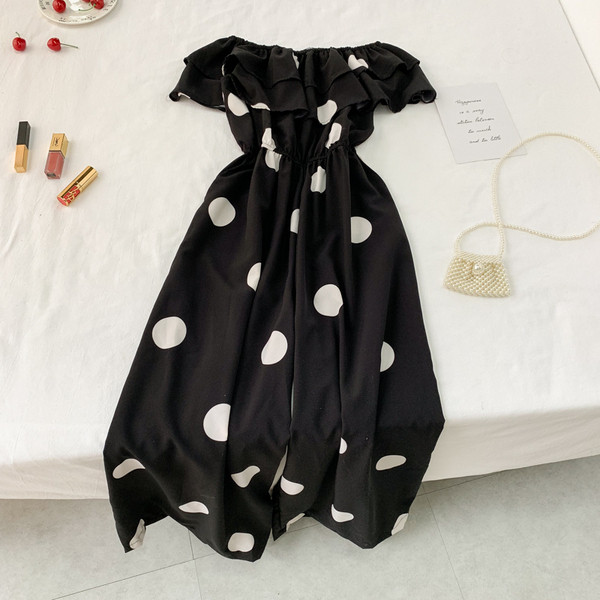 Salopetă lungă modernă cu puncte în trei culori