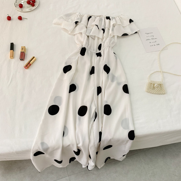 Salopetă lungă modernă cu puncte în trei culori