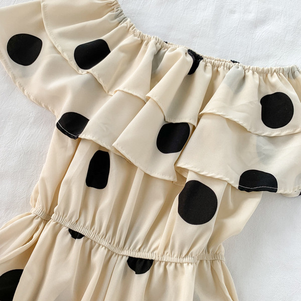 Salopetă lungă modernă cu puncte în trei culori