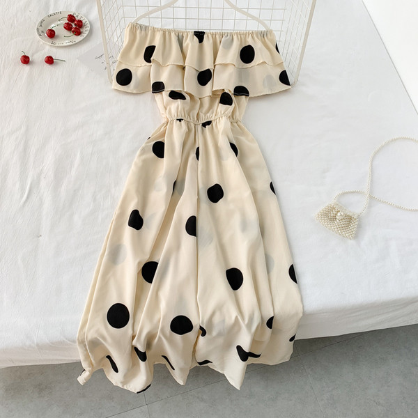 Salopetă lungă modernă cu puncte în trei culori