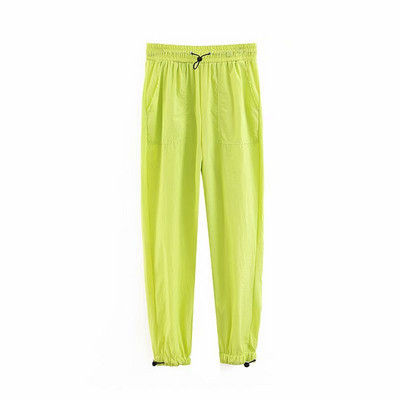 Pantaloni sport de dama cu elastic in talie si glezne de culoare galbena