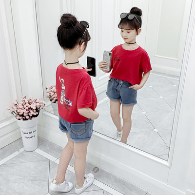 Lezser gyerekblúz lányoknak, rövid ujjú rátéttel, három színben