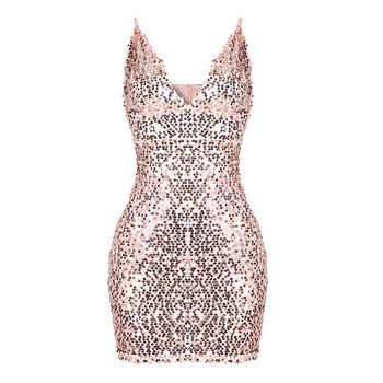 Модерна дамска рокля с тънки презрамки и V-образно деколте в няколко цвята