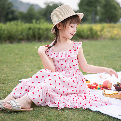 Rochie casual pentru copii cu maneci scurte cu puncte roz