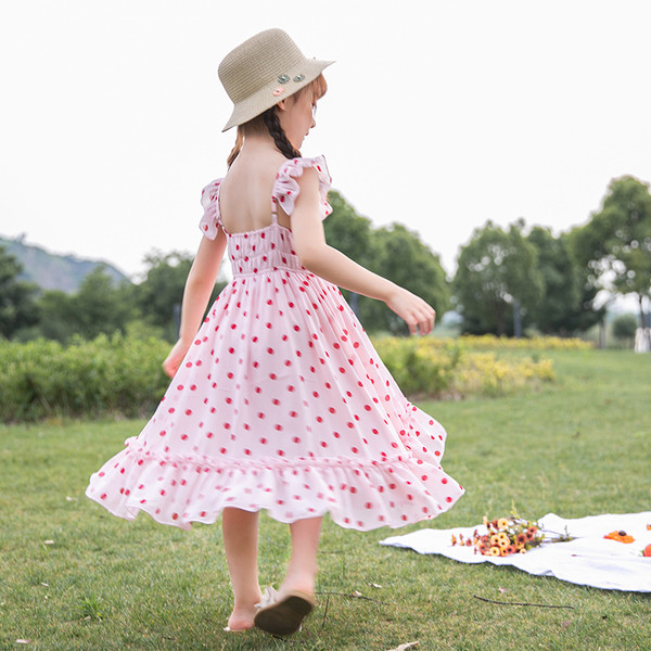 Rochie casual pentru copii cu maneci scurte cu puncte roz