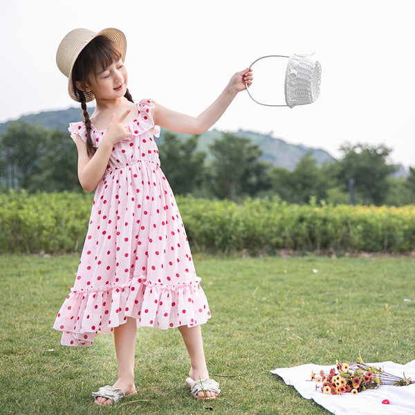 Rochie casual pentru copii cu maneci scurte cu puncte roz