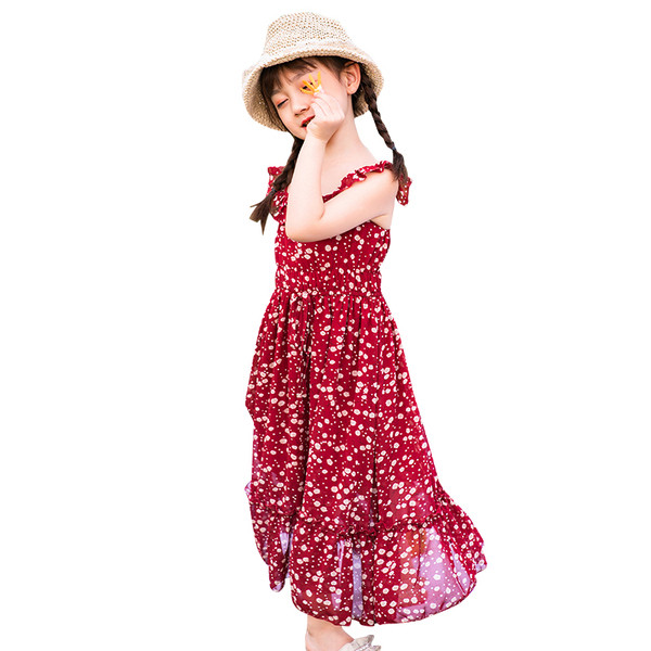 Rochie casual de dama cu bretele visiniu si motiv floral