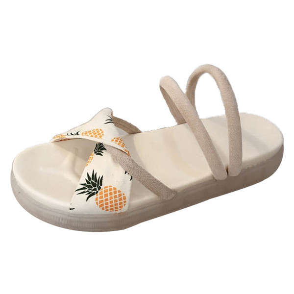 Papuci casual dama cu talpa plata de culoare alba cu aplicatie colorata