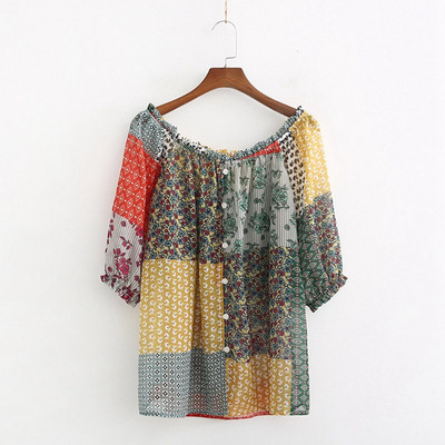 Дамска многоцветна риза с голи рамене и копчета