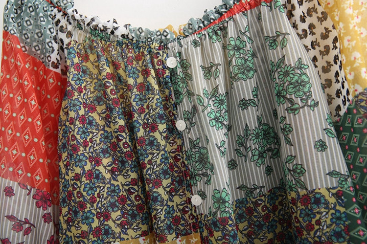 Дамска многоцветна риза с голи рамене и копчета 