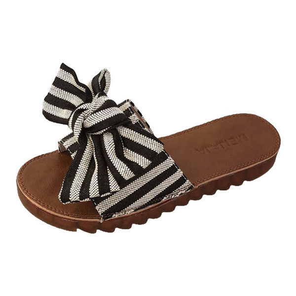 Papuci casual de dama cu panglica in doua culori si talpa plata