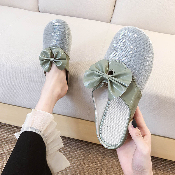 Papuci casual dama cu paiete si panglica in trei culori