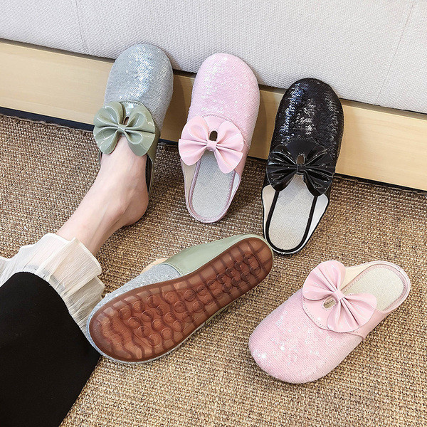 Papuci casual dama cu paiete si panglica in trei culori