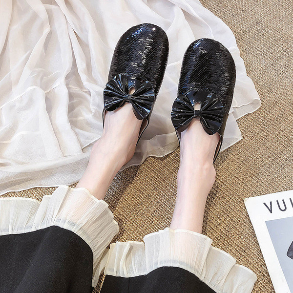 Papuci casual dama cu paiete si panglica in trei culori