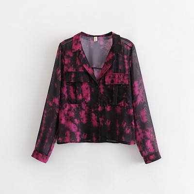 Дамска риза от тюл с дълъг ръкав в преливащи цветове 